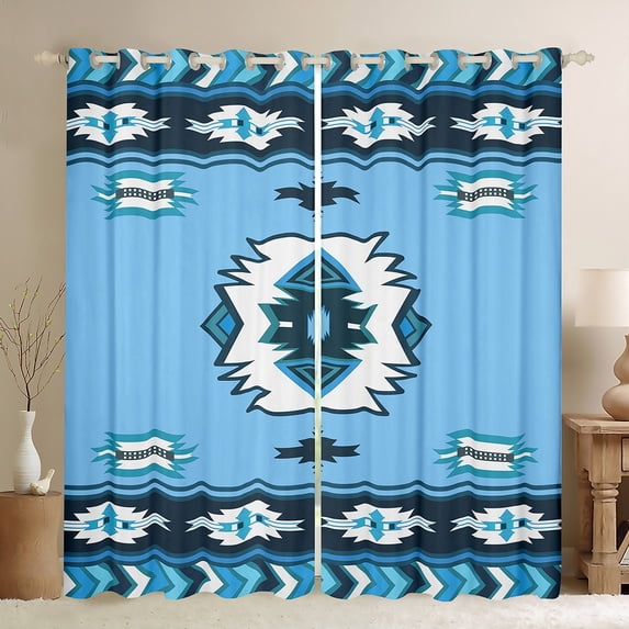 Manfei Retro Boho Aztec Black Out Curtains,bohemian Exotic Style Curtains Pack of 2 (42x63 Each),White Blue Bedroom Curtains For Boys Kids,Luxury Bedroom Decor