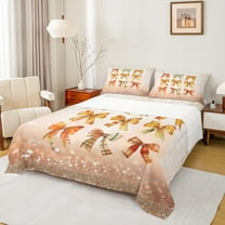 Manfei Retro Bowknot Bow Twin Sheet Sets, Glitter Sequin Print Twin Fitted Sheet, Teens Kids Child Flat Sheet, Breathable Home Decor, 3pcs