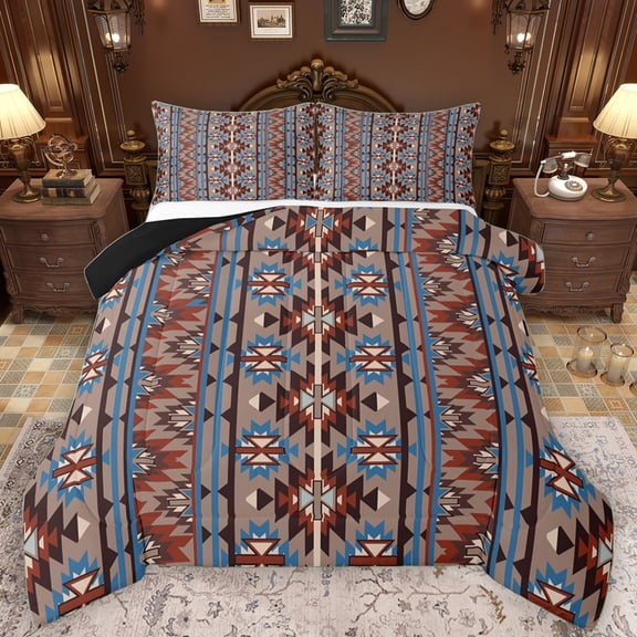 Manfei Retro Brown Rectangle Bedding Comforter Set, Mystic Western Abstract Twin Comforter Sets, Teens Adult Women Men Reversible Bedding Set, Microfiber Bedroom Decor, 2-Piece
