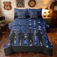 thumbnail image 1 of Manfei Retro Camo US Flag Queen Bedding, Patriotic Soldier Silhouette Bedding Comforter Set Queen, Blue Camo, Navy Reversible 7pcs, 1 of 6
