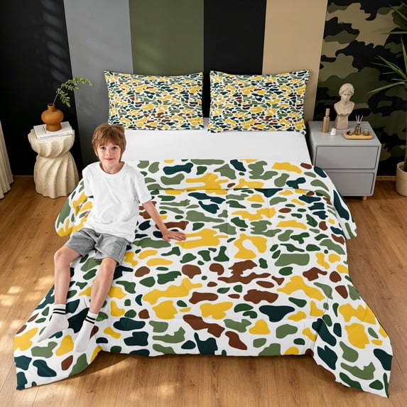 Manfei Retro Camouflage King Size Comforter Sets, Countryside Camo Comforters King Size, Sand, Reversible, 3pcs, 1 Comforter and 2 Pillowcases