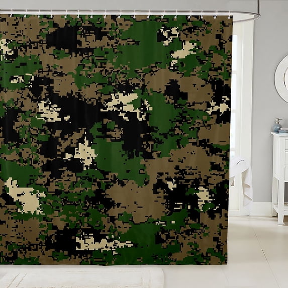 Manfei Retro Camouflage Shower Curtain 72Wx72L, Countryside Camo Shower Curtain 72Wx72L, Camo Multi
