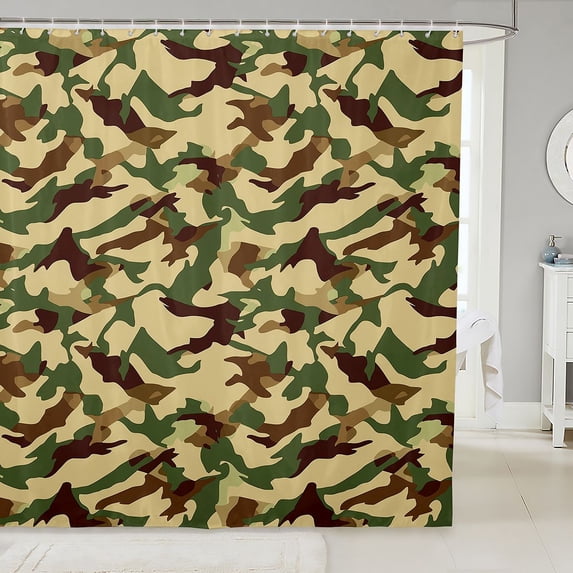 Manfei Retro Camouflage Shower Curtain 72Wx78L, Mid Century Camo Bath Curtain, Pale Golden Rod
