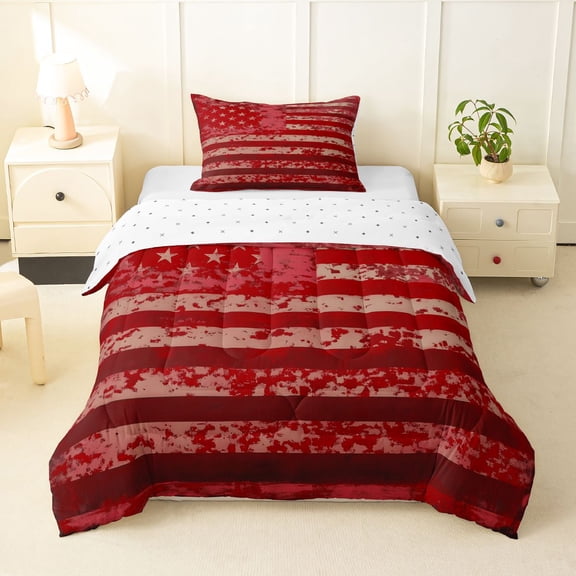 Manfei Retro Camouflage Twin Comforter Sets,Rustic American Flag Bedding Set,Red,Reversible,2-Piece,1 Comforter and 1 Pillowcase