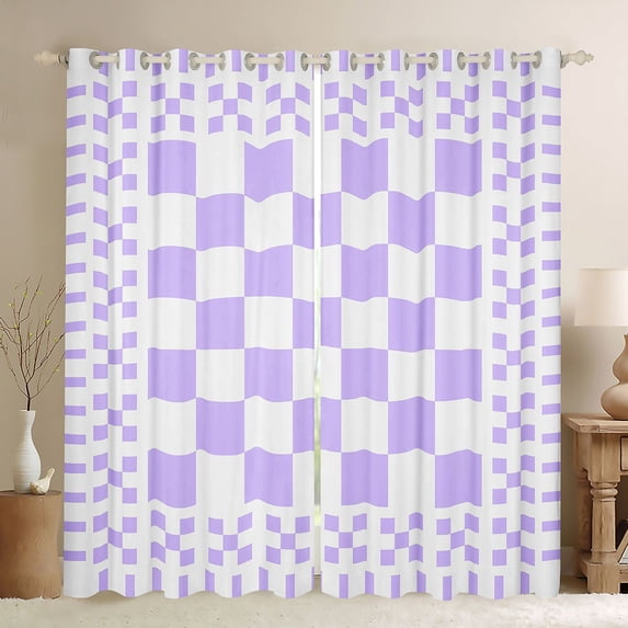 Manfei Retro Checkerboard Blackout Curtains, Purple White Plaid Curtains Pack of 2 (42x84 Each)