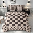 thumbnail image 1 of Manfei Retro Checkerboard King Bedding, Brown Beige Plaid King Bed in a Bag, Black Reversible 7pcs, 1 of 6
