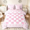 thumbnail image 1 of Manfei Retro Checkerboard Twin Bedding, Pink White Plaid Bedding Comforter Set, Pink Reversible 7pcs, 1 of 6