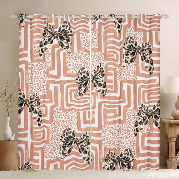 Manfei Retro Cheetah Bow Blackout Curtains Set of 2 (52x84 Each),Geometric Grid Curtain