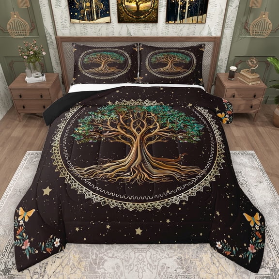 Manfei Retro Country Tree Bedding Comforter Set,Rustic Botanical Twin Comforter Sets,Vintage Boho Theme Bedding Set For Men Women,Luxury Bedroom Decor Reversible,2pcs