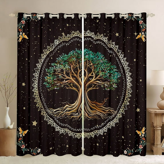 Manfei Retro Country Tree Black Out Curtains,Rustic Botanical Curtains Pack of 2 (42x63 Each),Vintage Boho Theme Bedroom Curtains For Men Women,Luxury Bedroom Decor