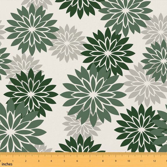 Manfei Retro Dahlia Blossom Fabric by the Yard 1 Yard, Chic Floral Home Decor Fabric by the Yard, Off White Forest Green