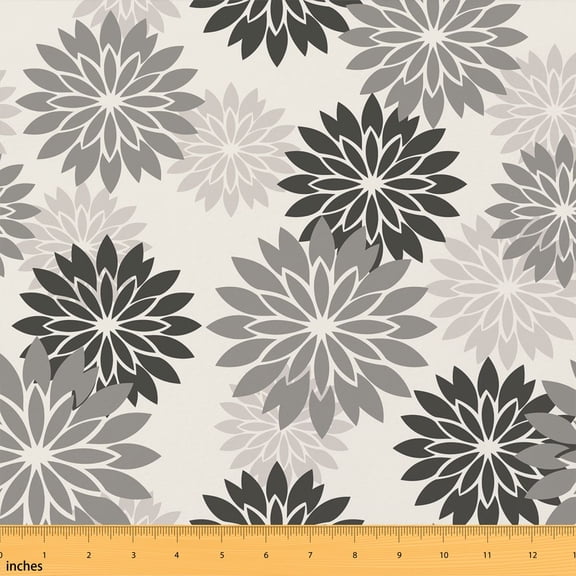Manfei Retro Dahlia Blossom Fabric by the Yard 1 Yard, Chic Floral Home Decor Fabric by the Yard, Off White Gray Black