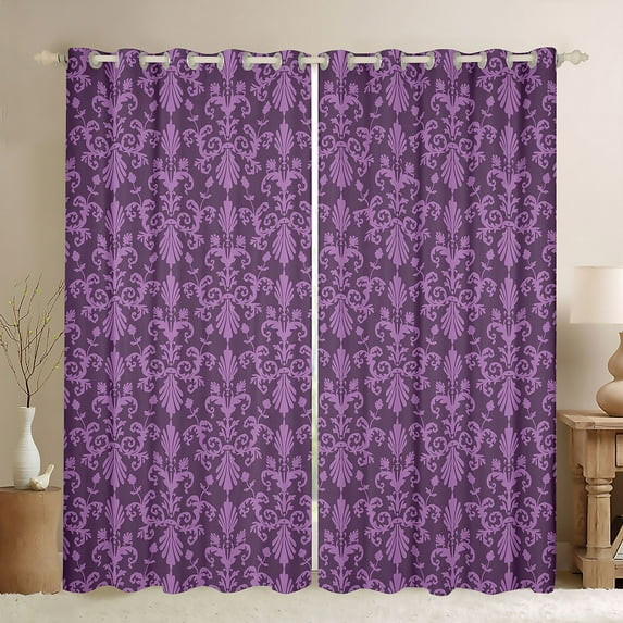 Manfei Retro Damask Blackout Curtains Set of 2 (52x84 Each),Vintage Victorian Floral Window Curtains,Purple Black Curtains and Drapes For Men Women,Luxury Bedroom Decor