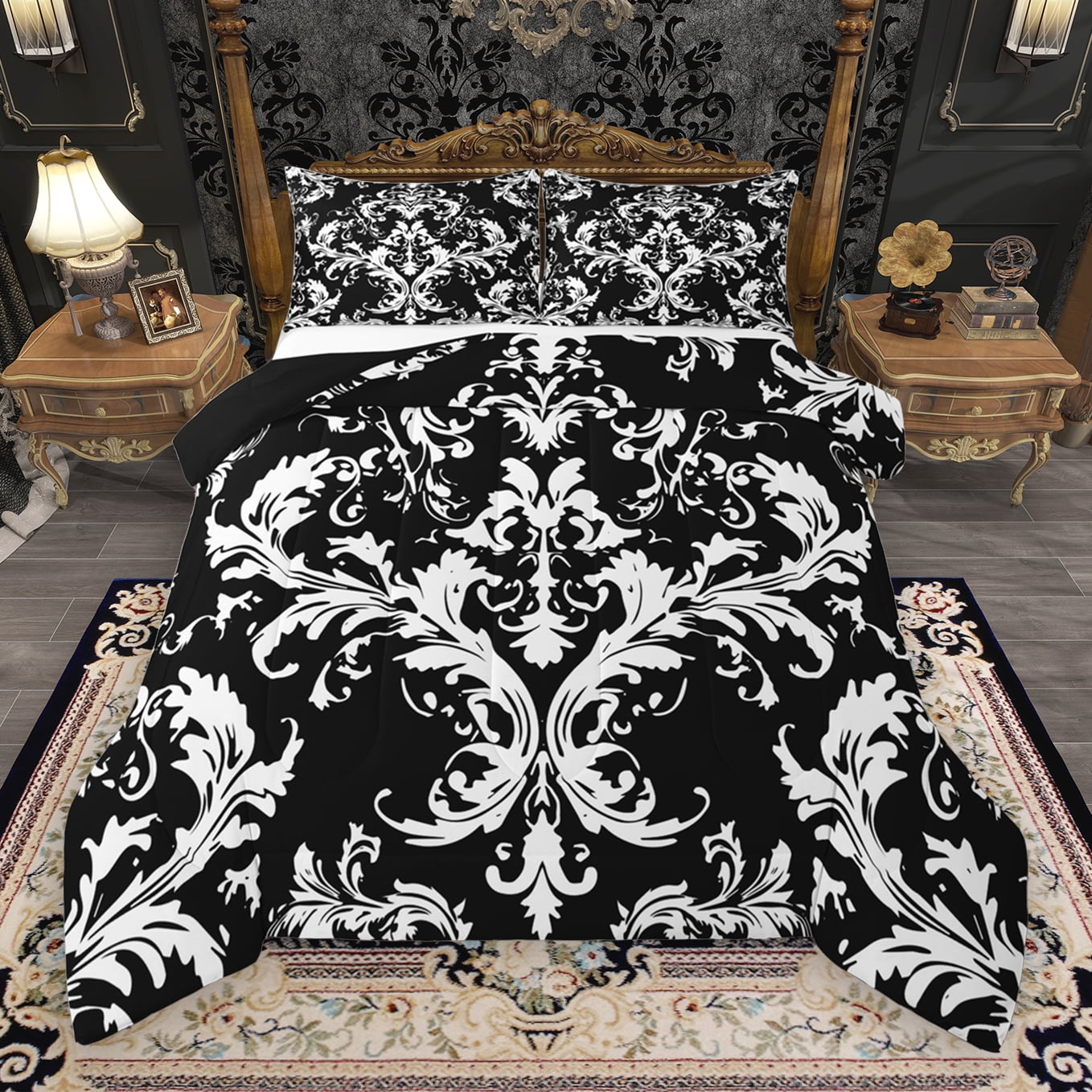 Manfei Retro Damask Jacquard Queen Comforter Set,Baroque Flower Floral ...