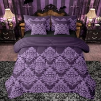 Manfei Retro Damask Print 7-Piece Twin Bedding Sets,Vintage Baroque Flower Bedding Comforter Set,Purple bohemian Flowers Sheet Sets For Men Women,Ultra Soft Home Decor Reversible