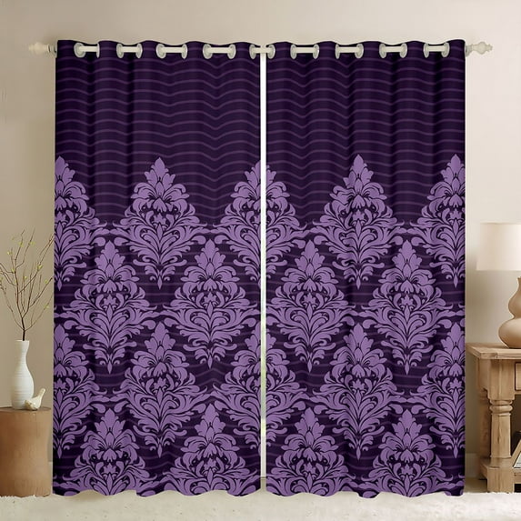 Manfei Retro Damask Print Black Out Curtains,Vintage Baroque Flower Curtains Pack of 2 (42x63 Each),Purple bohemian Flowers Bedroom Curtains For Men Women,Ultra Soft Home Decor