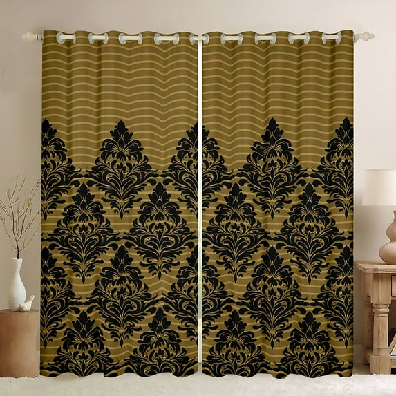 Manfei Retro Damask Print Blackout Curtains Set of 2 (52x84 Each),Vintage Baroque Flower Window Curtains,Black bohemian Flowers Curtains and Drapes For Men Women,Ultra Soft Home Decor