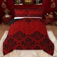 thumbnail image 1 of Manfei Retro Damask Print Queen Comforter Set,Vintage Baroque Flower Bedding Sets,Red Black Bedding Comforter Set For Men Women,Ultra Soft Home Decor Reversible,3-Piece, 1 of 8