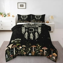 Manfei Retro Dreamcatcher Bedding Comforter Set,Natural Plant Mushroom Twin Comforter Sets,Country Farmhouse Cabin Bedding Set For Children,Breathable Home Decor Reversible,2 Pieces
