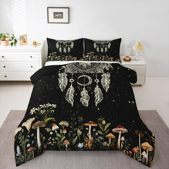 Manfei Retro Dreamcatcher Bedding Comforter Set,Natural Plant Mushroom Twin Comforter Sets,Country Farmhouse Cabin Bedding Set For Children,Breathable Home Decor Reversible,2 Pieces
