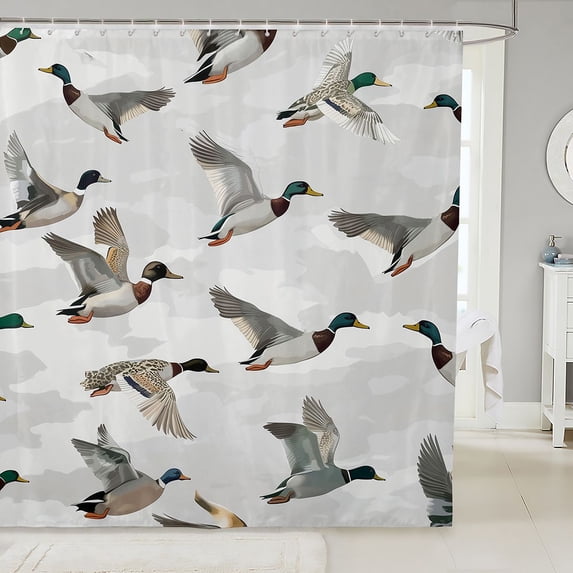Manfei Retro Duck Camo Shower Curtain 72Wx84L, Mid Century Camouflage Bathroom Shower Curtain, Sliver