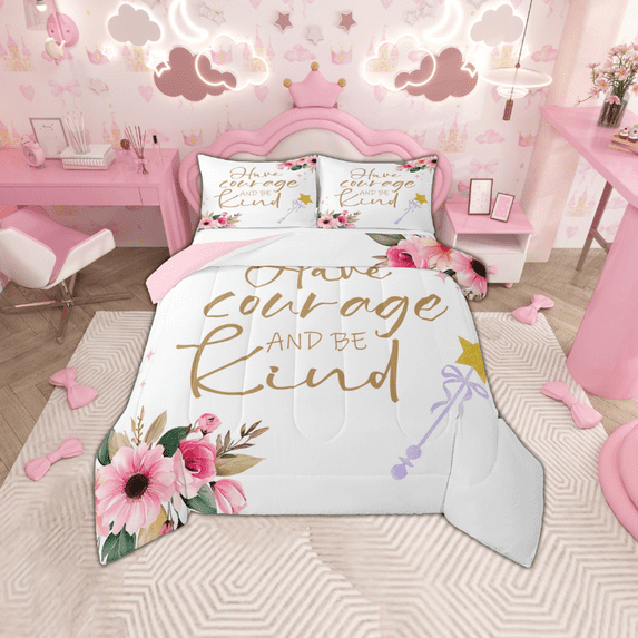 Manfei Retro Flower Bedding Comforter Set,Rustic Floral Twin Comforter Sets,Girls Magic Wand Bedding Set For Kids,Microfiber Bedroom Decor Reversible,2-Piece