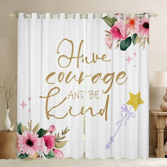 Manfei Retro Flower Blackout Curtains Set of 2 (52x84 Each),Rustic Floral Window Curtains,Girls Magic Wand Curtains and Drapes For Kids,Microfiber Bedroom Decor