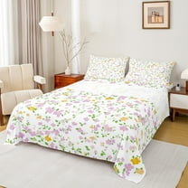 Manfei Retro Flower Twin Sheet Sets,Rustic Floral Twin Fitted Sheet,Purple White Green Flat Sheet For Men Women,Ultra Soft Home Decor,3 Pieces