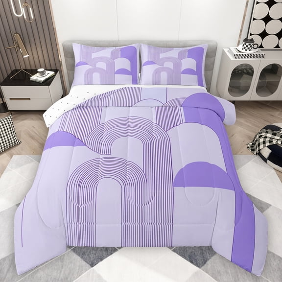 Manfei Retro Geometric Line Bedding Comforter Set,Modern Abstract Art Twin Comforter Sets,Purple Circle Circular Bedding Set For Men Women,Ultra Soft Home Decor Reversible,2-Piece