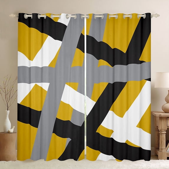 Manfei Retro Geometric Line Blackout Curtains Set of 2 (52x84 Each),Modern Abstract Art Window Curtains,Gray Black Yellow Curtains and Drapes For Men Women,Ultra Soft Home Decor