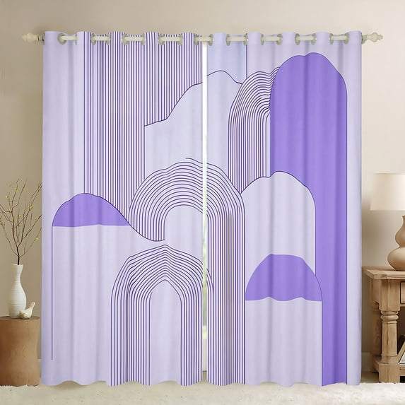 Manfei Retro Geometric Line Blackout Curtains Set of 2 (52x84 Each),Modern Abstract Art Window Curtains,Purple Circle Circular Curtains and Drapes For Men Women,Ultra Soft Home Decor