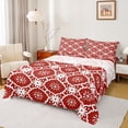 thumbnail image 1 of Manfei Retro Geometric King Sheet Set,Red White Western Floral,4-Piece, 1 of 7
