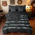 thumbnail image 1 of Manfei Retro Green Gray Camo American Flag Full Size Bedding Sets, Cool Patriotic Independence Day Full Size Bed in a Bag, Black Reversible 7pcs, 1 of 6
