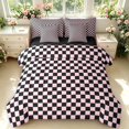 thumbnail image 1 of Manfei Retro Grid 7-Piece King Bedding,Classic Plaid King Bed in a Bag,Black Pink,Black Reversible, 1 of 7