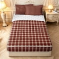 thumbnail image 1 of Manfei Retro Grid Zipper Full Size Comforter Sets with Fitted Sheet and 2 Pillowcases,Classic Plaid Zipper Bedding Set,Red Beige,Reversible,4pcs, 1 of 8
