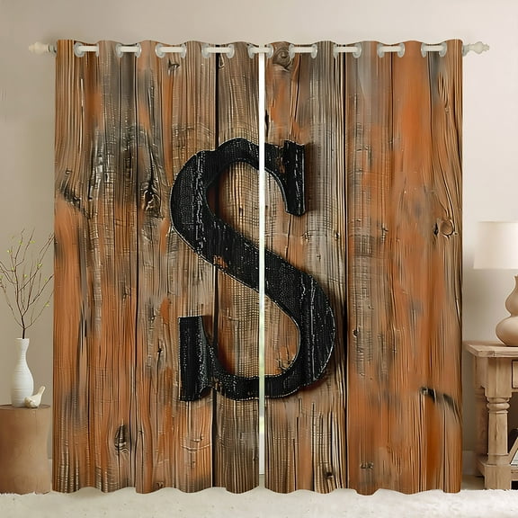 Manfei Retro Monogrammed Blackout Curtains Set of 2 (52x84 Each), Vintage Barn Door Window Curtains, Vintage Lodge Cabin Curtains and Drapes, Luxurious Room Decor