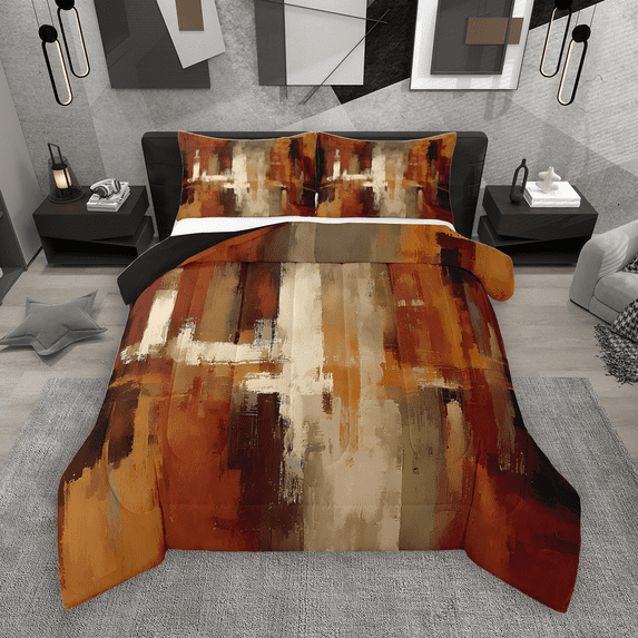 Manfei Retro Oil Painting Bedding Comforter Set 2pcs, Abstract Watercolor Art Twin Comforter Sets, Brown Beige Ombre Bedding Set, Lightweight Room Decor
