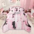 thumbnail image 1 of Manfei Retro Oil Painting Bedding Comforter Set 2pcs, Abstract Watercolor Art Twin Comforter Sets, Pink Ombre Bedding Set, Breathable Home Decor, 1 of 8