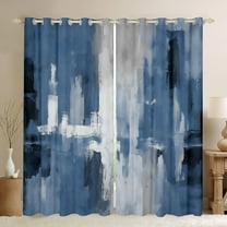 Manfei Retro Oil Painting Black Out Curtains, Abstract Watercolor Art Curtains Pack of 2 (42x63 Each), Blue Gray Ombre Bedroom Curtains, Luxury Bedroom Decor