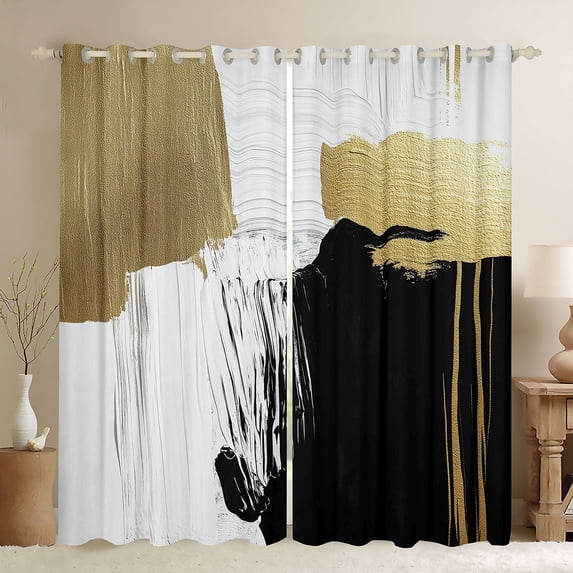 Manfei Retro Oil Painting Blackout Curtains Set of 2 (52x84 Each), Gold Black White Curtain