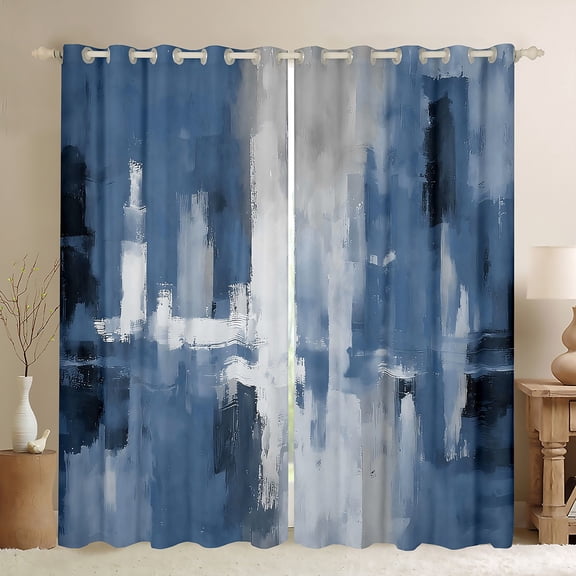 Manfei Retro Oil Painting Curtains Pack of 2 (42x84 Each), Abstract Watercolor Art Curtains Blackout, Blue Gray Ombre Bedroom Curtains, Luxury Bedroom Decor
