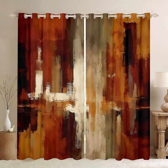 Manfei Retro Oil Painting Curtains Pack of 2 (42x84 Each), Abstract Watercolor Art Curtains Blackout, Brown Beige Ombre Bedroom Curtains, Luxury Room Decor