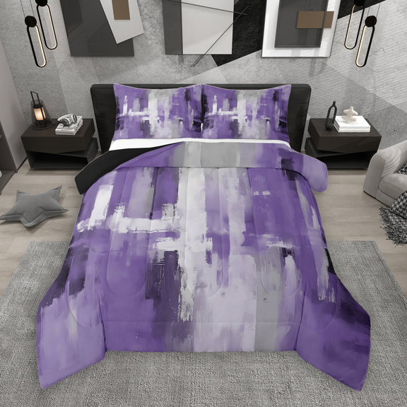 Manfei Retro Oil Painting Queen Comforter Set 3 Pieces, Abstract Watercolor Art Bedding Sets, Purple Gray Ombre Bedding Comforter Set, Super Cozy Room Decor