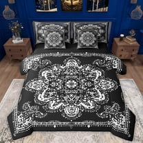 Manfei Retro Paisley Floral 7-Piece Twin Bedding Sets,Vintage Damsk Bedding Comforter Set,White Black Sheet Sets For Men Women,Super Cozy Room Decor Reversible