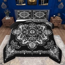 Manfei Retro Paisley Floral Bedding Comforter Set,Vintage Damsk Twin Comforter Sets,White Black Bedding Set For Men Women,Super Cozy Room Decor Reversible,2pcs