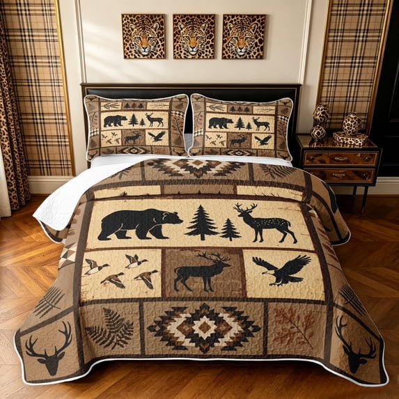 Manfei Retro Patchwork Quilt Full, Western Aztec Full Bedspread Sets, Brown Peach, Gray Reversible, 3pcs, 1 Coverlet and 2 Pillowcases