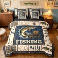 thumbnail image 1 of Manfei Retro Pike Fish Twin Bedding, Fishing Tool Print Bedding Comforter Set, Navy Beige Olive, Black Reversible, 7-Piece, 1 of 6