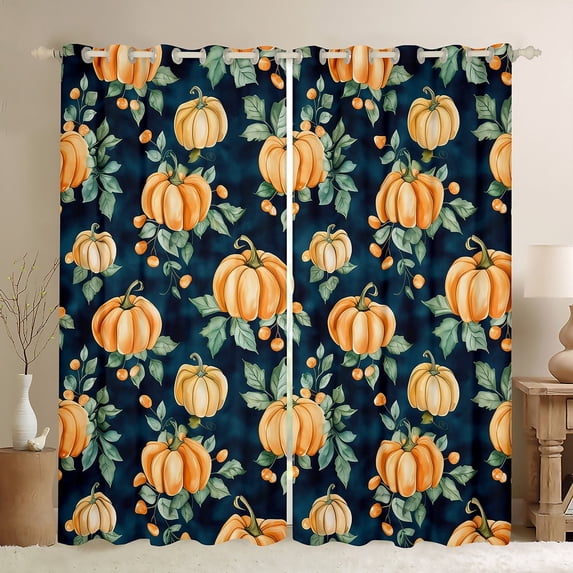 Manfei Retro Pumpkin Curtains for Living Room, Fall Harvest Blackout Curtains Set of 2 (42x63), Teenager Adult Curtains and Drapes (42x63), Window Treatments Bedroom Decoration
