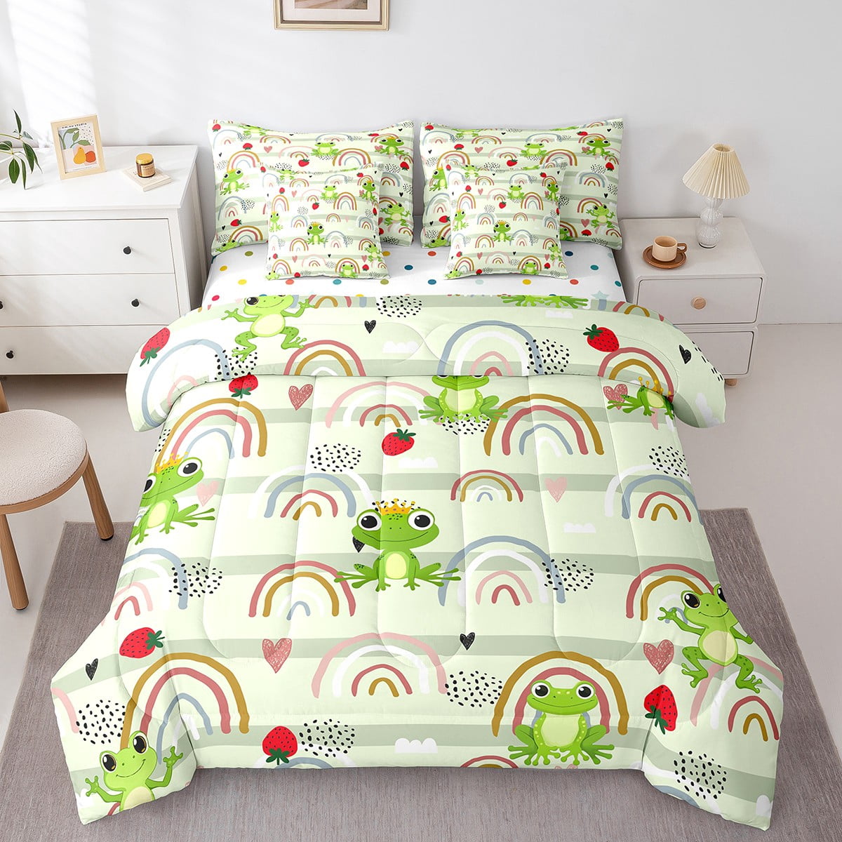Manfei Retro Rainbow Twin Bedding Sets 7-Piece,Wild Animal Frog Bedding ...