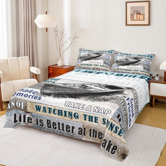 Manfei Retro Robat Twin Sheet Sets 3pcs for Teens Boys Girls,Happy Camping Twin Fitted Sheet Microfiber,Lodge Cabin Breathable Flat Sheet,Super Cozy Room Decor